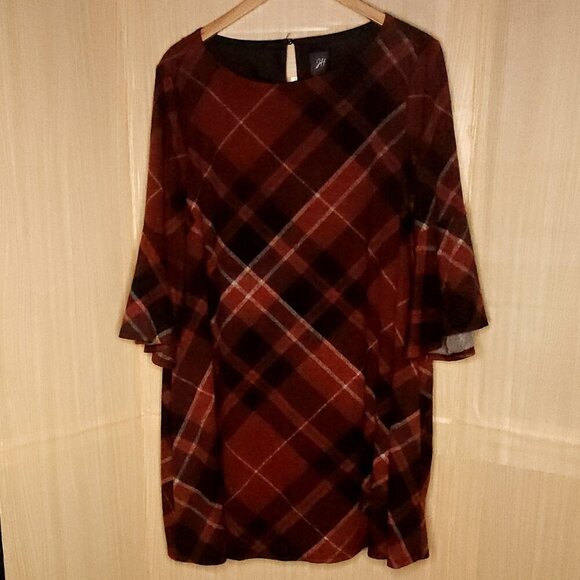 JH Womens Plus Rust Red Plaid Shift Dress 3X - Picture 1 of 7